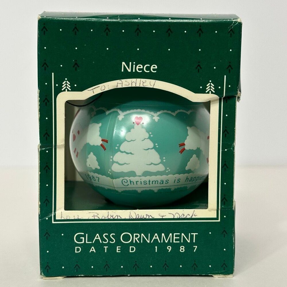 Vintage Hallmark Keepsake Niece Glass Christmas Ornament 1987 Niece Tear Drop Sh